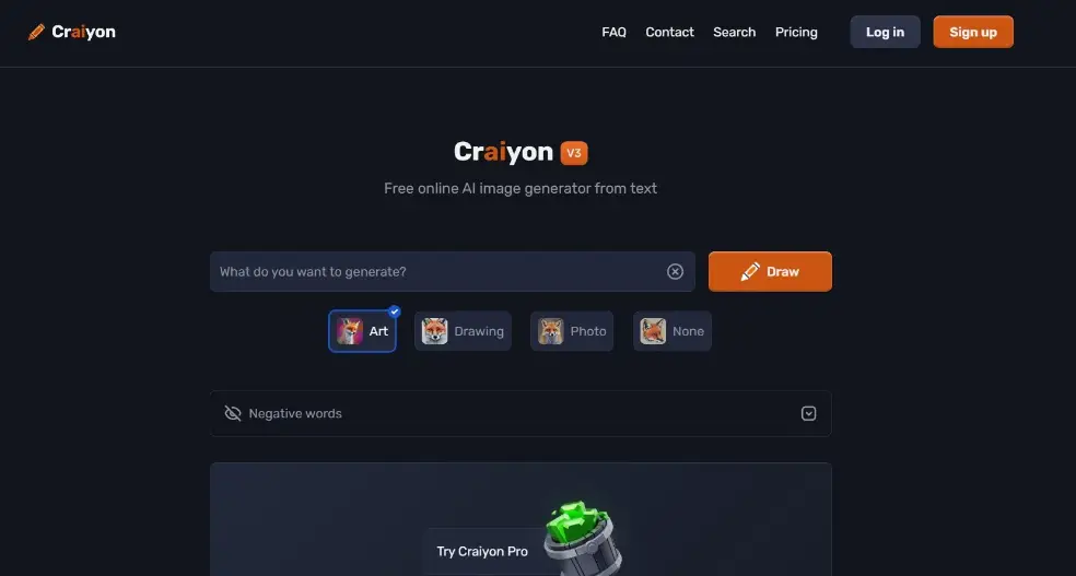 Craiyon homepage
