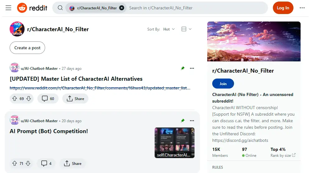 Character AI No Filter Reddit image