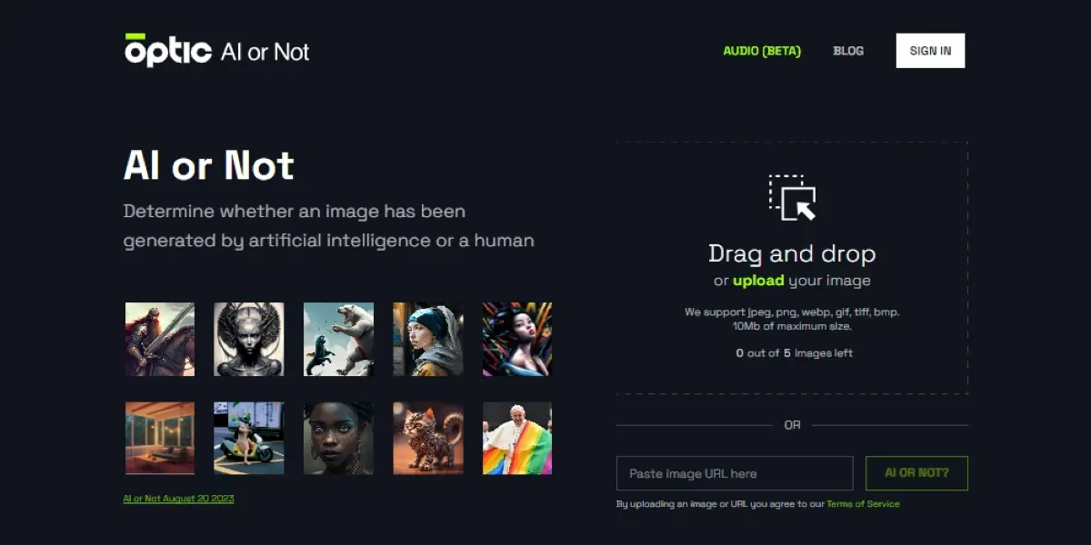 Optic AI or not homepage