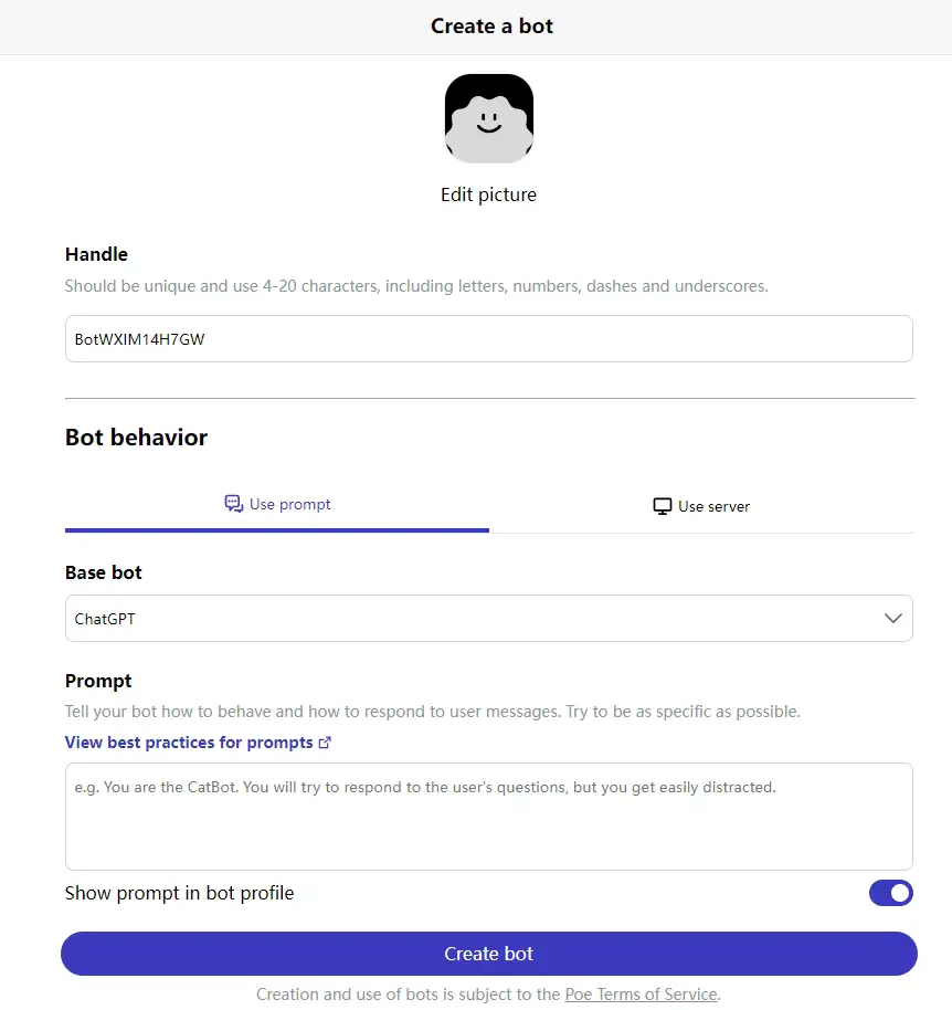 Poe AI create bot image