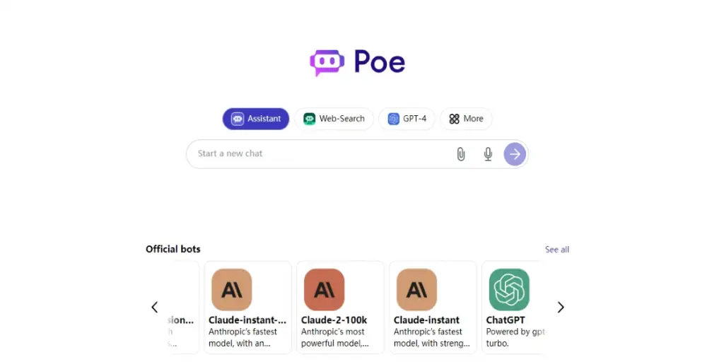 Poe AI homepage