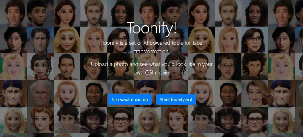 Toonify homepage