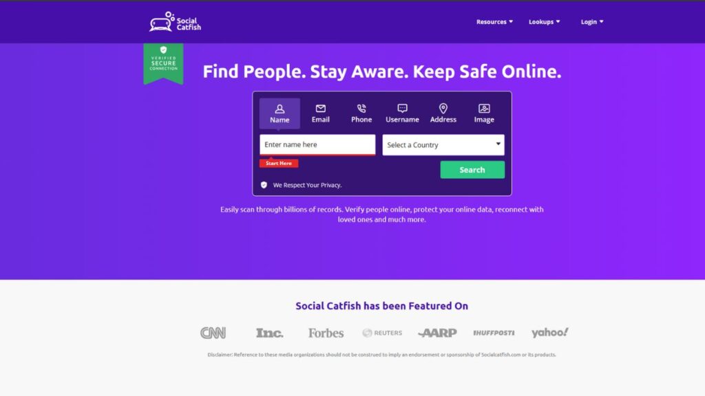 Social Catfish homepage