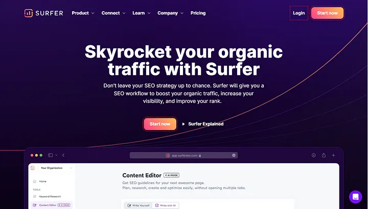 Surfer SEO AI homepage