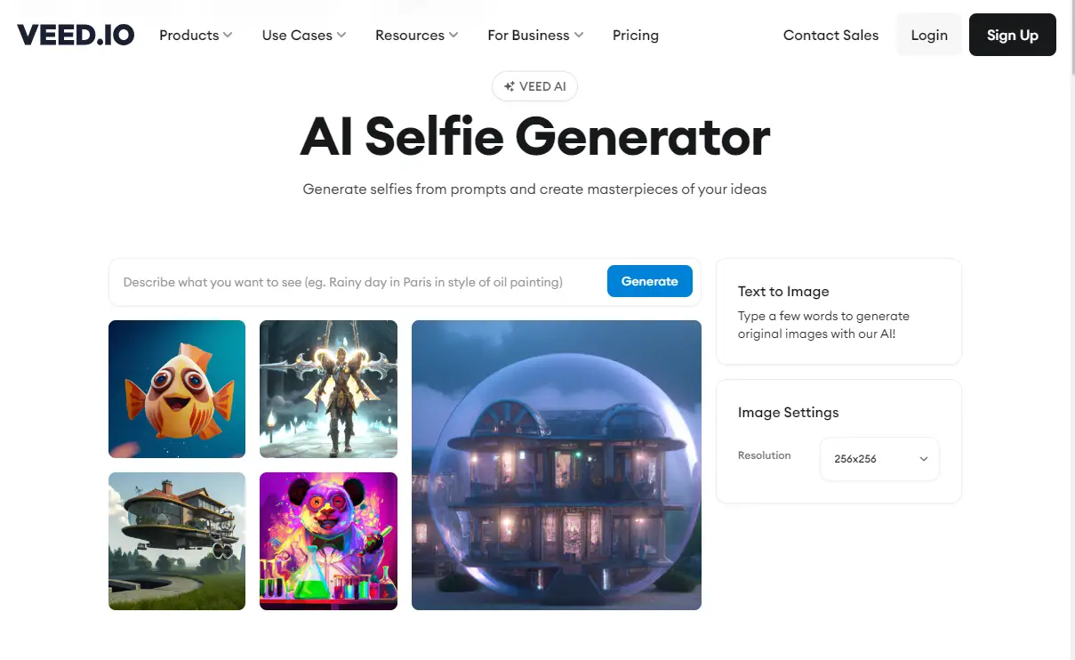 Veed AI Selfie Generator homepage
