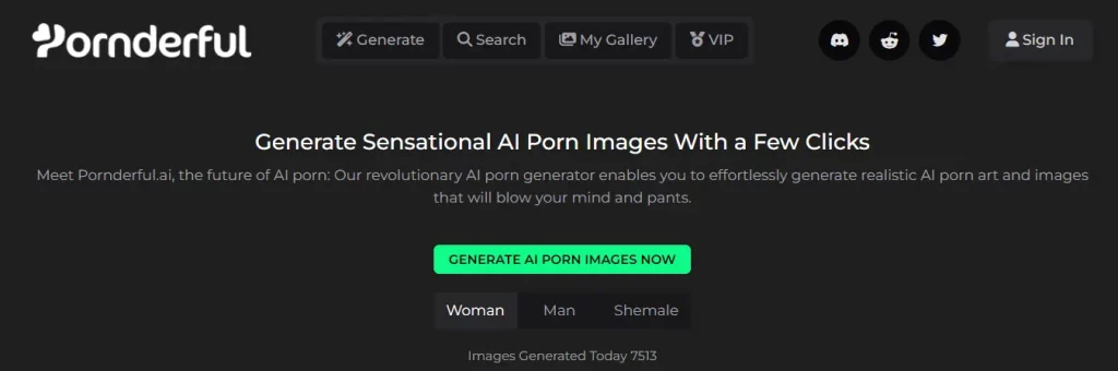 Pornderful AI homepage