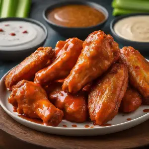 Prompt: “Write a social media post and generate a mouthwatering image that I can use for a buffalo wing festival.”