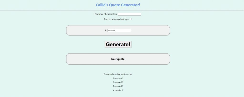 Callies Incorrect Quote Generator homepage