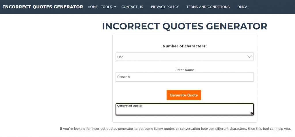 IncorrectQuotesGenerator.com homepage