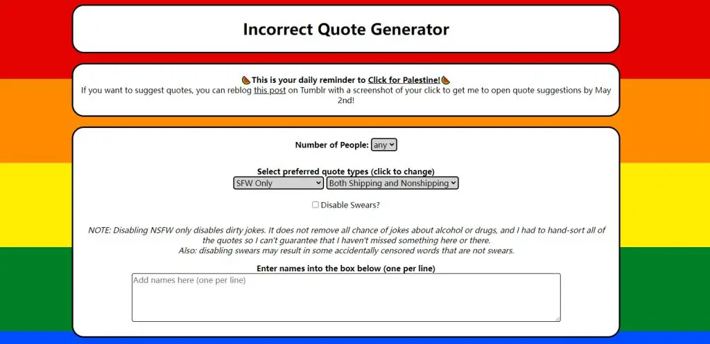 Perchance Incorrect Quote Generator homepage