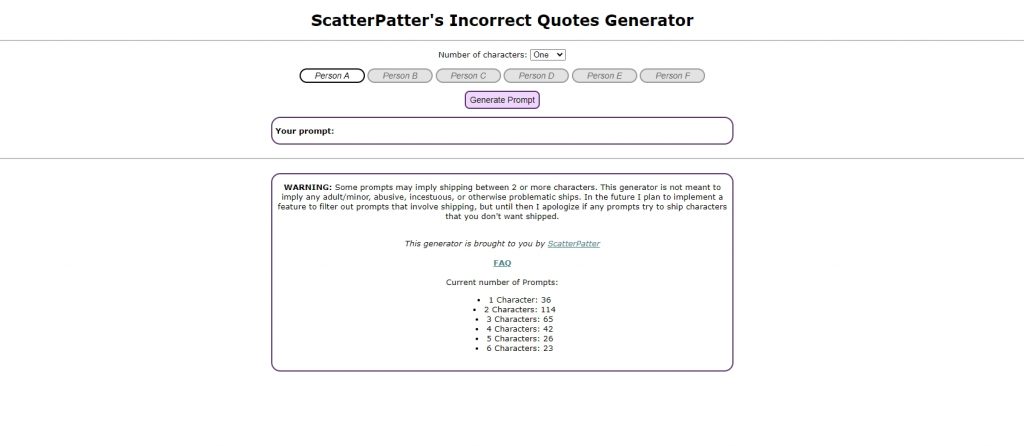 ScatterPatter's Incorrect Quotes Generator homepage