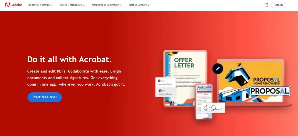 Adobe Acrobat Reader DC homepage