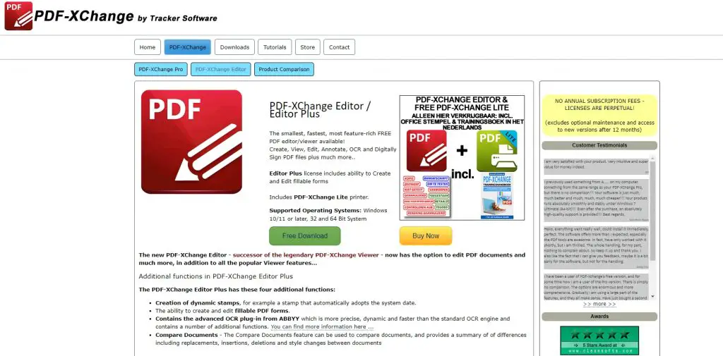 PDF-XChange Editor homepage