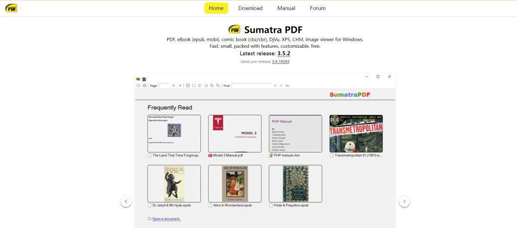 SumatraPDF homepage