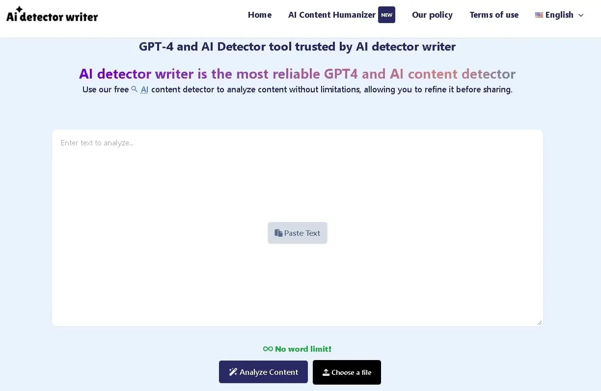 AI Detector Writer homepage