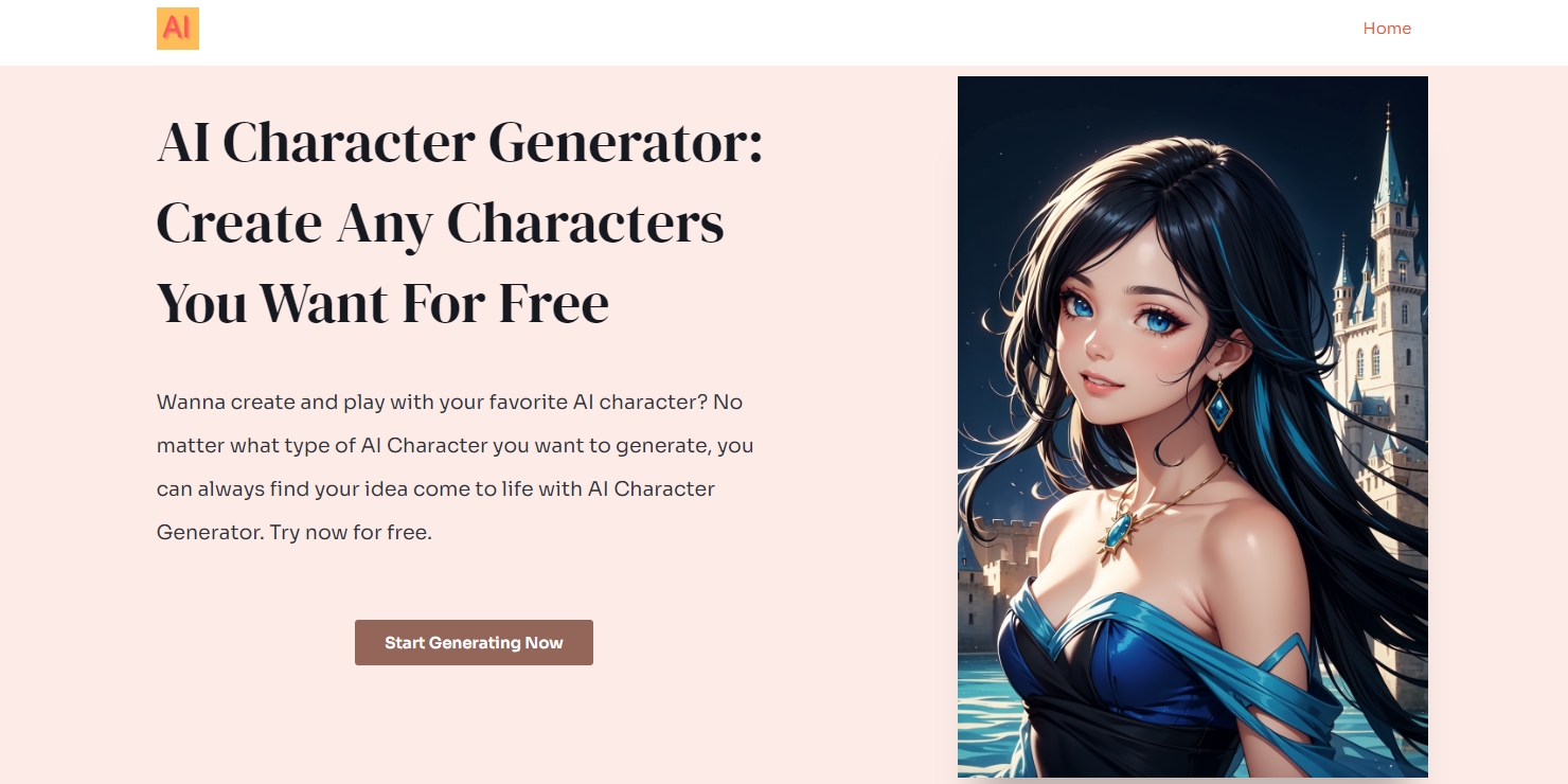 AI Character Generator homepage